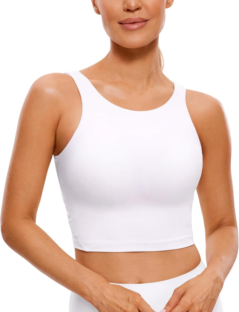 CRZ YOGA Womens Butterluxe High Neck Longline Sports Bra - U Back Padded Crop Workout Tank Top with Built in Bra