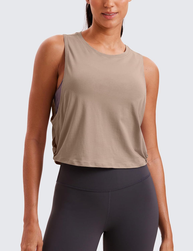 CRZ YOGA Women's Pima Cotton Workout Tank Crop Sports Shirt Sleeveless Yoga Running Tops