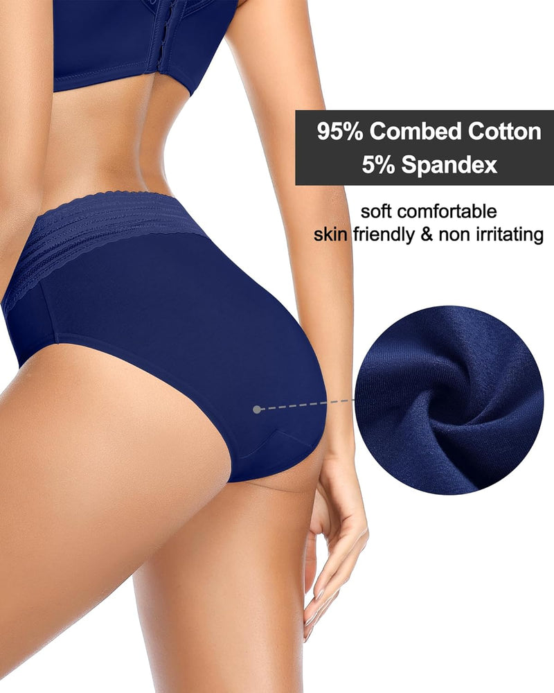 Women's Underwear, High Waist Cotton Breathable Full Coverage Panties Brief Multipack Regular and Plus Size