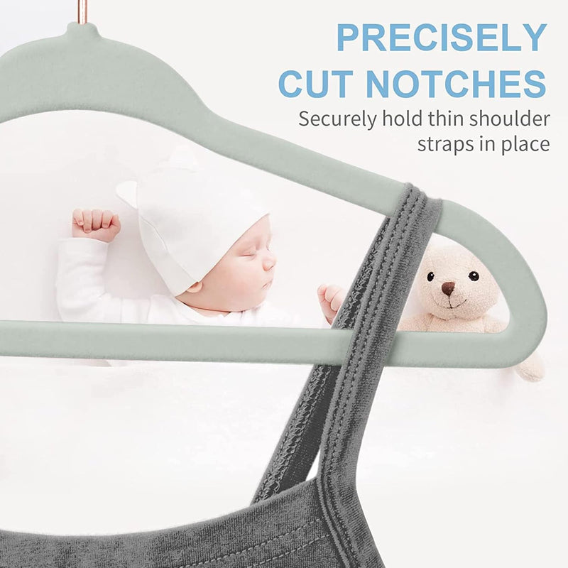 Red Dot Gift® 50 Pack Baby Velvet Hangers 11Inch/28cm - Nursery Clothes Hangers Non Slip Toddler Hangers, 360 Chrome Swivel Hook (White, 50)