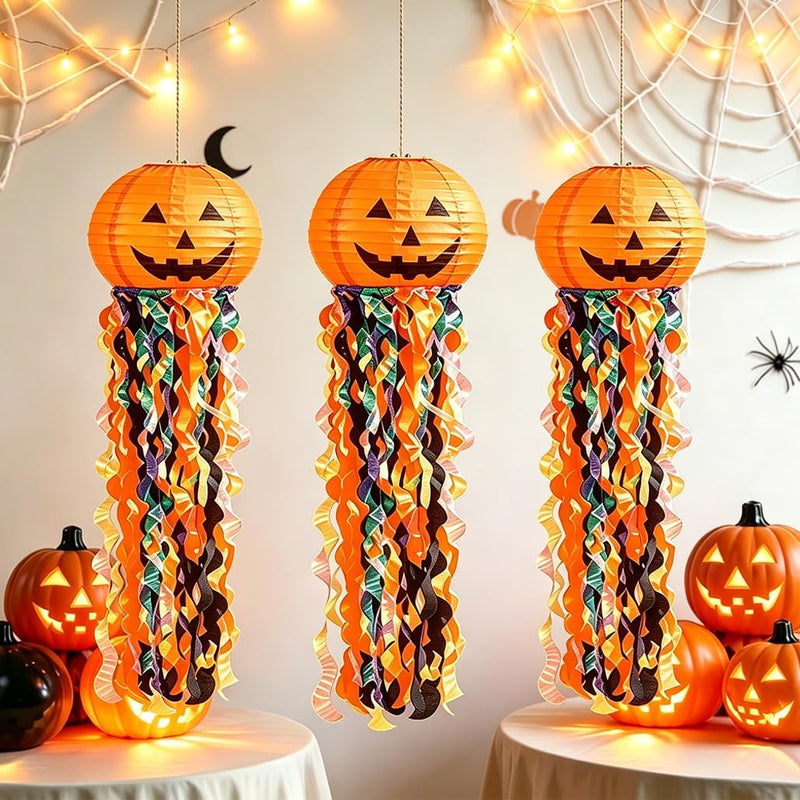 Goodern Halloween Pumpkin Paper Lanterns,3PCS Hanging Halloween Decorations