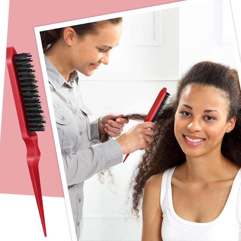 Geiserailie 3 Pcs Slick Back Hair Brush Set Bristle Brush Edge Control Teasing Comb for Women Black Hair(Black)