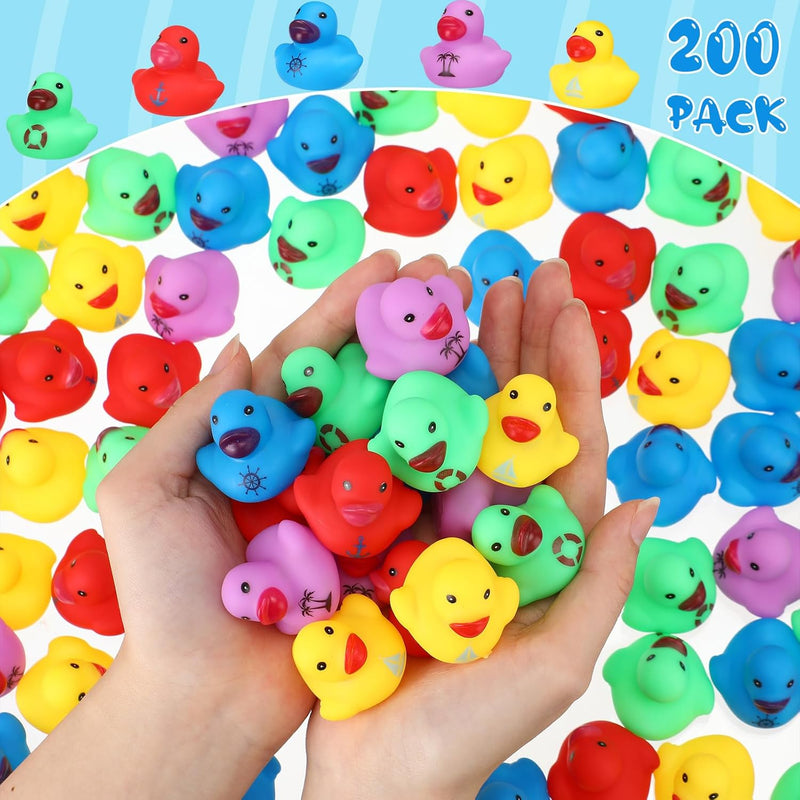 Chivao 200 Pcs Mini Rubber Ducks with Sunglasses, Rubber Ducks in Bulk Mini Tiny Ducks Bath Toys Float Squeak Bathtub Duckies Cruise Baby Shower Birthday Party (Colorful)