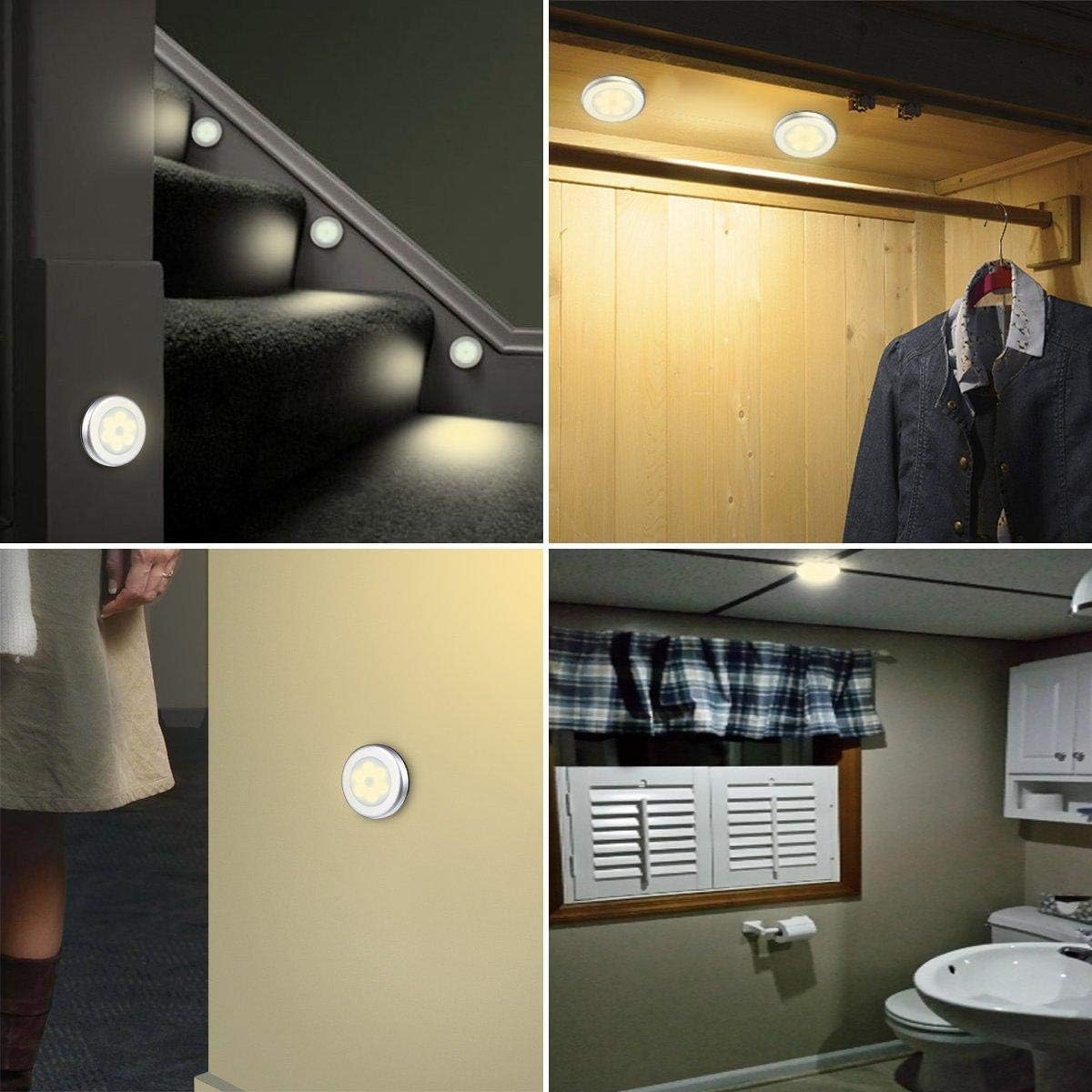 6 Packs Motion Sensor Light, Cordless Battery-Powered LED Night Lights for Hallway Bathroom Bedroom Kitchen, Closet Lights Stair Puck Lighting(Warm White) – image 2