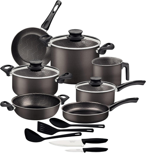 Tramontina Paris 15 Pieces Lead-Colored Aluminum Cookware Set with Interior and Exterior Starflon Max PFOA Free Nonstick Coating