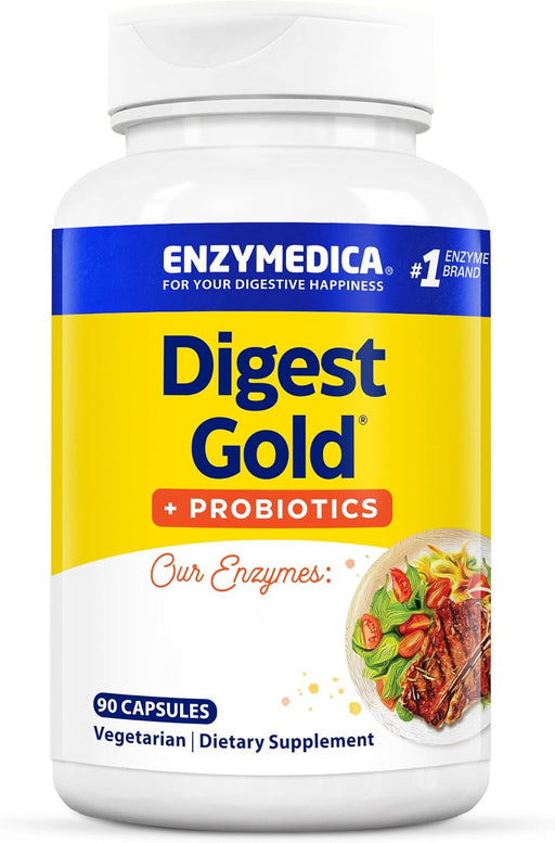 Digest Gold + Probiotics 2-in-1 Digestive Enzymes & 1.5 Billion Probiotics for Gut Health & Breaks Down Meals & Reduces Gas & Bloating 45 Capsules - 90 Capsules