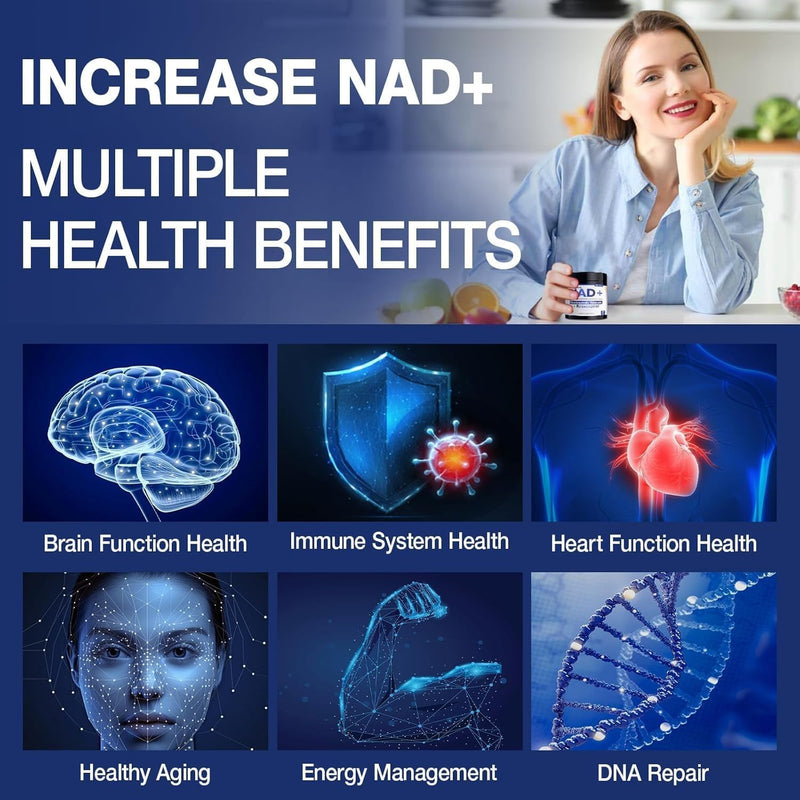 NAD+ Supplement - NAD Nicotinamide Riboside Resveratrol NAD Supplement 1000mg Pure Organic for Women and Men Anti-Aging, Energy, Concentration, 80 Capsules