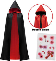 Spooktacular Creations JOYIN Adult Unisex Vampire Costume Set with Reversible Hooded Cape Cloak and Tattoo Scar for Halloween Costume Party, Dracula Theme Party and Transylvania Costume