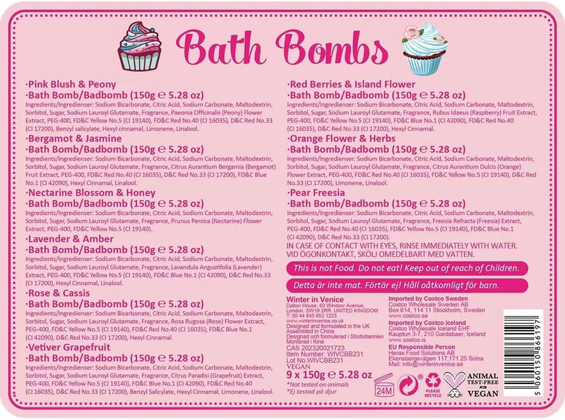 Winter in Venice Pamper Beautiful, Cupcake Bath Bombs, 9 Piece Set, 9 x 150g
