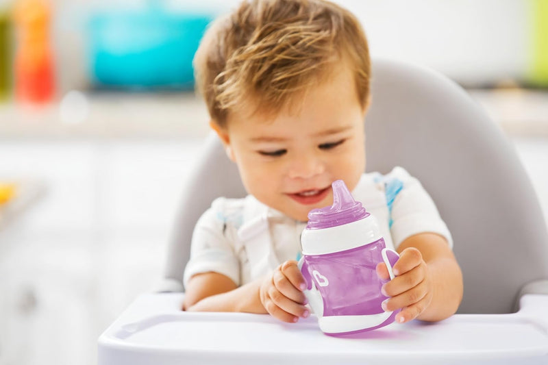 Munchkin Gentle Transition Trainer Cup, Spout transition from bottle to spill proof cup, leak proof and anti-slip handle for Baby/infant, boys and girls, 4oz Cpacity,4 months and above, Pink