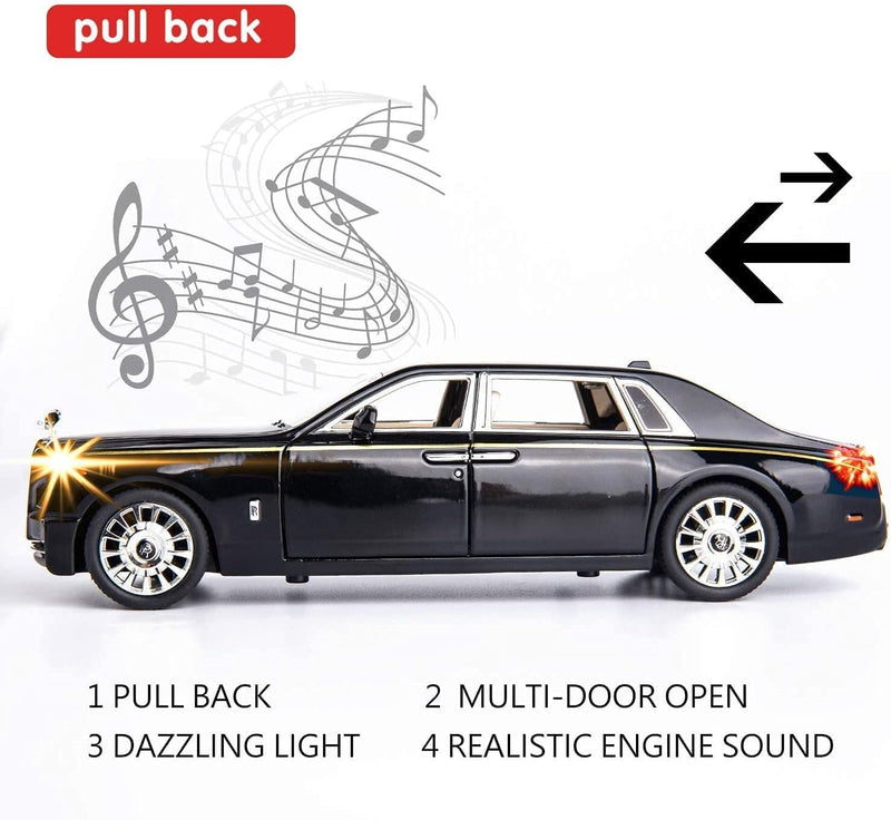 AMERTEER Alloy Rolls Royce Model Car 1:32 Car Model For Rolls-Royce Phantom Car Model Boy Toy Diecast Toy Cars With Sound & Light & 6 Open Doors For Kids Boy Girl Collect Gift SUV Model Car Toy -Black