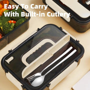 Lunch Box Bento Lunch Boxes 304 Stainless Steel Spoon And Fork For Kids And Adults, Microwaveable, 3 Compartment 1500Ml Suitable For School, Office, And Picnics (Beige)