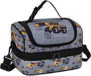 VASCHY Lunch Box Bag Men, Insulated Two Compartments Bento Cooler Bags for Adults/Women/Kids for School,Daycare,Kindergarten,Picnic Black - Truck Gray
