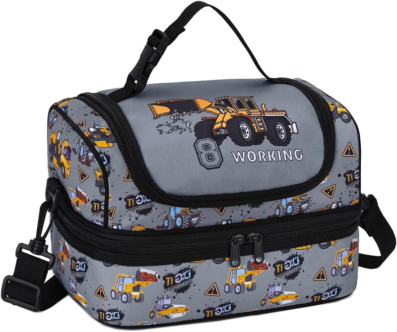 VASCHY Lunch Box Bag Men, Insulated Two Compartments Bento Cooler Bags for Adults/Women/Kids for School,Daycare,Kindergarten,Picnic Black - Truck Gray