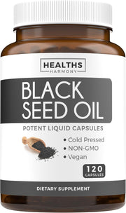 Black Seed Oil - 120 Softgel Capsules (Non-GMO & Vegetarian) Premium Cold-Pressed Nigella Sativa Producing Pure Black Cumin Seed Oil with Vitamin E - Each, 1000mg Per Serving