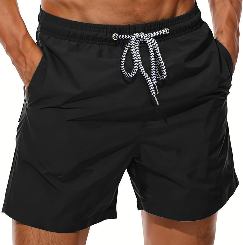 Sun Ora Men's Swim Trunks Quick Dry Swimming Shorts,Mesh Layer Swim Suit Plain Beach Board Shorts with Mesh Pockets