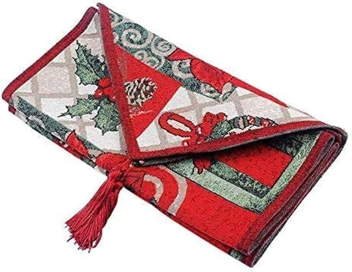 Sulfar Christmas Decorative Table Runner 13 x 71 inch Cotton Table Cloth with Tassels Floral Sofa Table Decor for Christmas & Thanksgiving Party – image 1