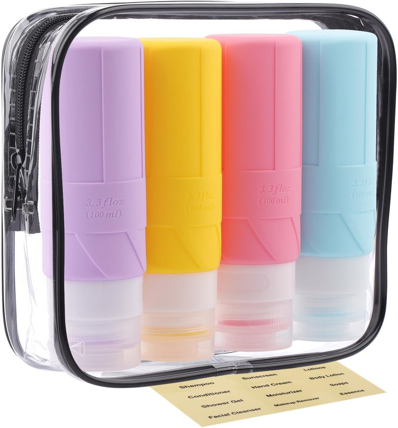 3.3oz TSA Approved Travel Bottles - Leakproof Toiletry Containers Set, BPA Free Squeeze Bottles for Shampoo, Lotion & Cosmetics (Macaron Colors, 6 Pack)