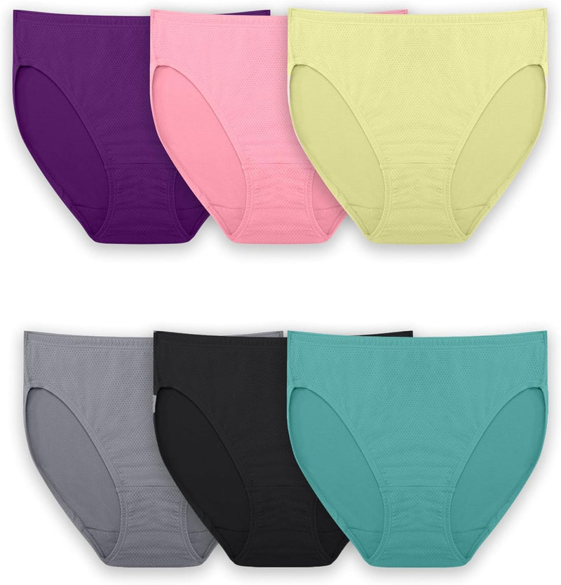 womens Fit for Me Women's Microfiber Briefs, 6 Pack Underwear (pack of 6) - Micro Mesh - Hi Cut - 6 Pack - Colors May Vary