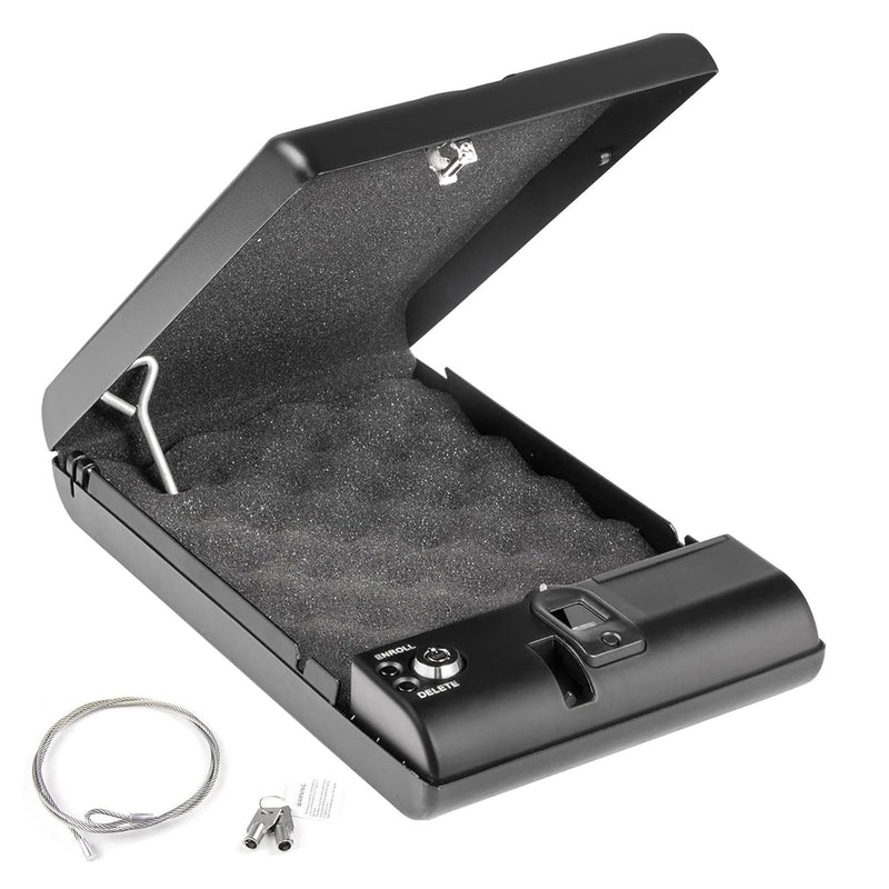 AXNI Gun Safe, Biometric Pistol Safe, Automatic Opening/Fingerprint Recognition (120 Groups), Car Travel Key, Can Store Money/Guns, Low Battery Reminder,OS120