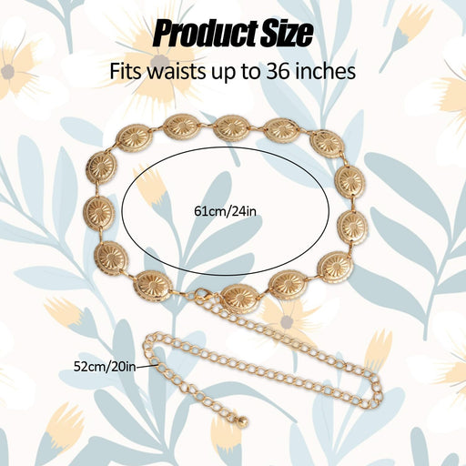 Women Chain Belt for 2 Pcs, Western Silver Waist Chain, Cowboy Boho Belt Cowgirl Outfit Accessories Daisy Gold Belts for Women,Country Vintage Adjustable Metal Jewelry for Dresses Jeans Cowgirl