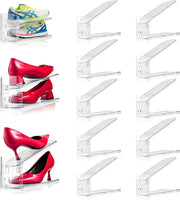 Beauenty 10 pcs Shoe Slots Organizer, Adjustable Shoe Organizer, Space-Saving Shoe Stacker for Closet Storage, Durable Shoe Slots with 3 Adjustable Heights and Anti-Slip Design,Fits Most Shoes