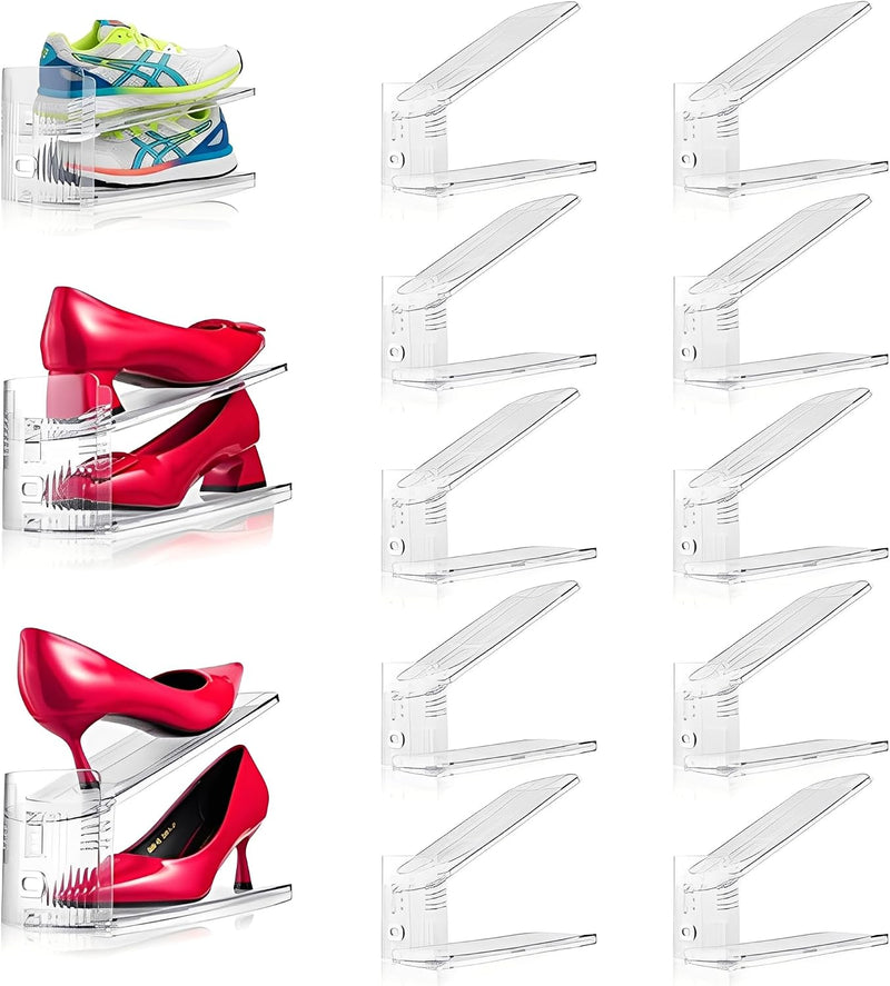 Beauenty 10 pcs Shoe Slots Organizer, Adjustable Shoe Organizer, Space-Saving Shoe Stacker for Closet Storage, Durable Shoe Slots with 3 Adjustable Heights and Anti-Slip Design,Fits Most Shoes