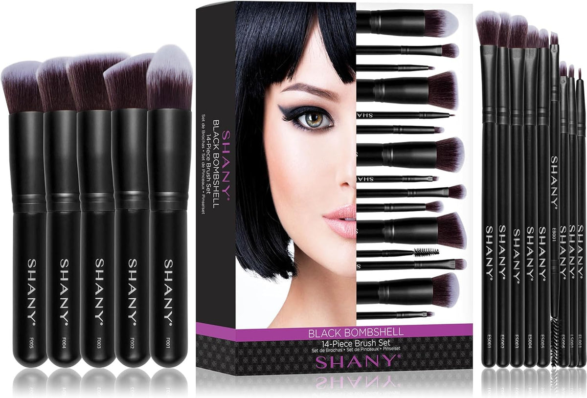 SHANY Makeup Brushes - Black Bombshell - 14-Piece Brush Set Foundation Powder Concealers Eye Shadows Makeup brushes - Complete Kabuki Makeup Brush Set in Black - 14 PCS – image 7