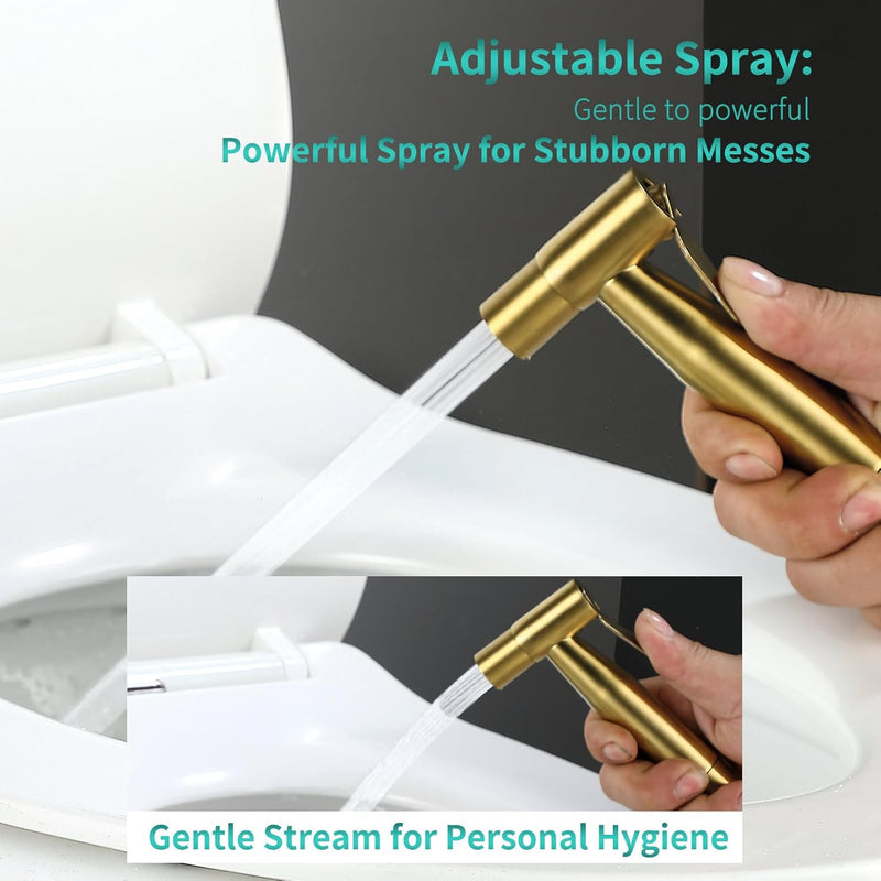 BARROCK 2 Pack Bidet Sprayer Head Stainless Steel Handheld Shattaf Jet Spray Attachment for Toilet, Baby Cloth Diaper Sprayer with Adjustable Water Pressure Control, Brushed Gold