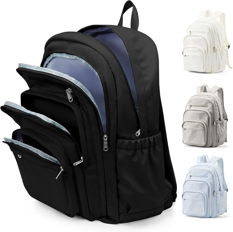WEPOET Backpack Women Men School Backpack Large with Many Compartments Waterproof Backpack Lightweight for School Backpack Teenager Daypacks Backpack for Boys Girls, A1 black, Rucksack Backpacks