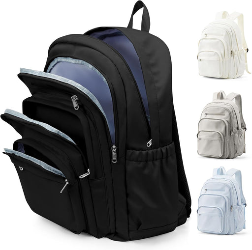 WEPOET Backpack Women Men School Backpack Large with Many Compartments Waterproof Backpack Lightweight for School Backpack Teenager Daypacks Backpack for Boys Girls, A1 black, Rucksack Backpacks