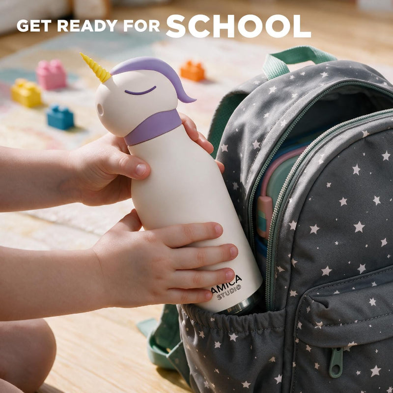 Kids Water Bottle 460ml Insulated Stainless Steel - AMICA STUDIO (Nova Unicorn)