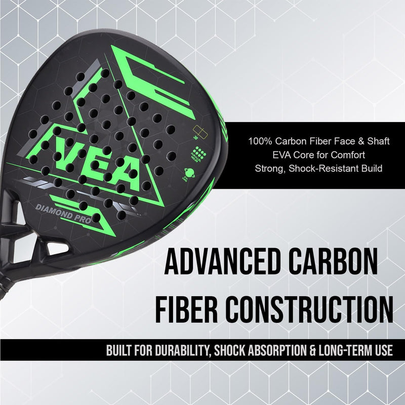 VEA Diamond Pro Padel Racket with 2 Tubes of Balls Carbon Fiber Racquet, EVA Core, 6 High-Bounce Padel Balls Premium Padel Set for Power & Control