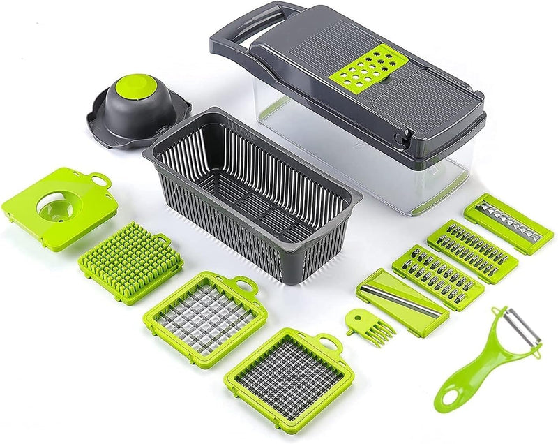 SKY-TOUCH Vegetable Chopper : Multifunctional All-in-One Food Slicer Dicer Cutter with Draining Basket Grater With Container Compact Kitchen Gadgets Sets for Cooking