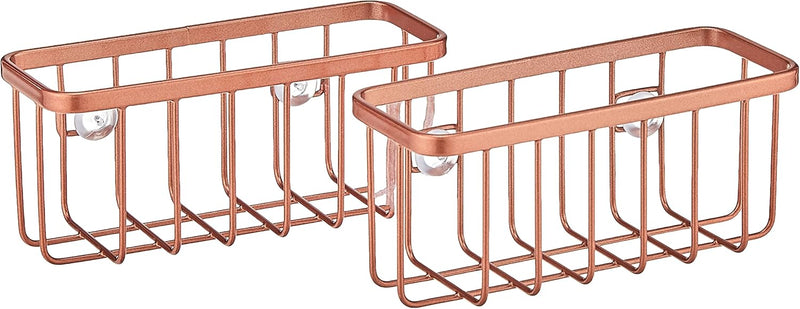 Interdesign Gia Suction Kitchen Sink Caddy, Sponge Holder For Kitchen Accessories - Satin - Copper Set of 2