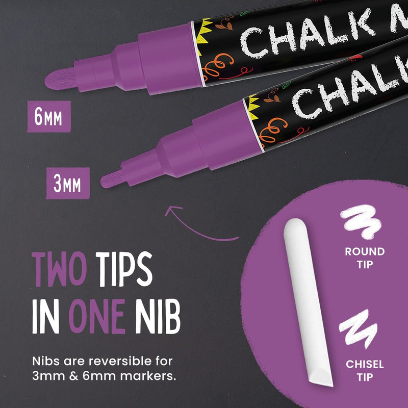 Chalkola 5 White Chalk Markers for Chalkboard Signs, Blackboard, Car Window, Bistro, Glass | 5 Variety Pack - Thin, Fine Tip, Bold & Jumbo Size Erasable Liquid Chalk Pens (1mm, 3mm, 6mm, 10mm, 15mm)