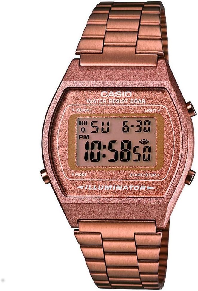 Retro Unisex Digital Watch B640WB with Stainless Steel Strap - Rose Gold Digital