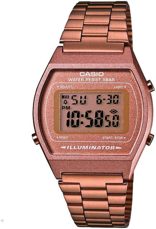 Retro Unisex Digital Watch B640WB with Stainless Steel Strap - Rose Gold Digital