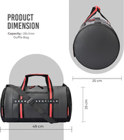 Clubsport 26L Medium Faux-Leather Water Resistant Travel Duffle Bag/Gym Bag/Sports Duffle for Men/Women (Black Red) - Black-Red