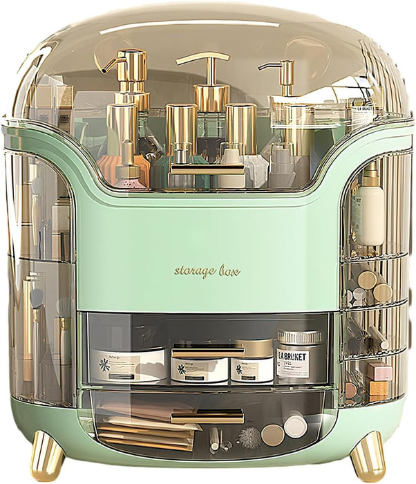 Kousee Makeup Storage Organizer, Large Skincare Organizers Cosmetic Display Case with Lid,Lipstick Organizer and Transparent Cover, Makeup Box for Bedroom Vanity Desk Countertop Bathroom -White
