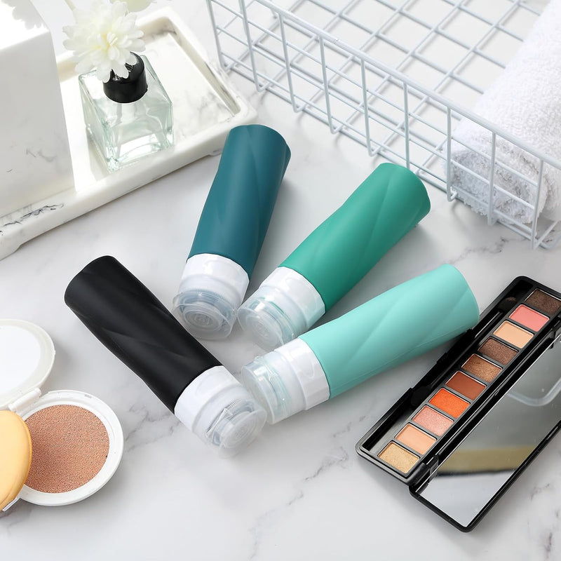 Gemice Travel Bottles for Toiletries, 3oz Tsa Approved Travel Size Containers BPA Free Leak Proof Travel Tubes Refillable Liquid Travel Accessories with Clear Toiletry Bag (4 Pack)