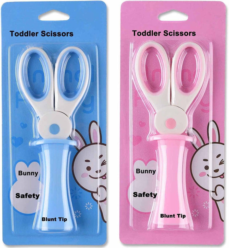 Blunted Kids Craft Scissors with Sleeve, 5.2 Inch Small Blunt Tip Training Scissors, Stainless Steel Blades Safety Handles for School Preschool Student Children Cutting Paper (2 Pcs, Bunny)