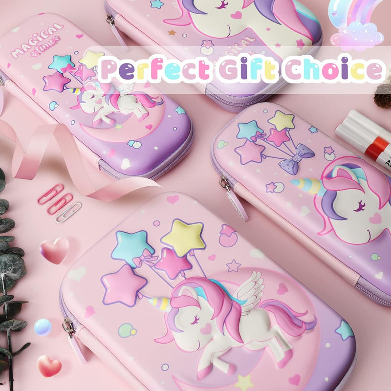 Pencil Case, Unicorn Pencil Case for Girls, 3D EVA Large Capacity Pen Holder, Storage Bag, Students Stationery Box, Cartoon Pencil Bag For Kids Boys School Gift (Moon Unicorn, L)