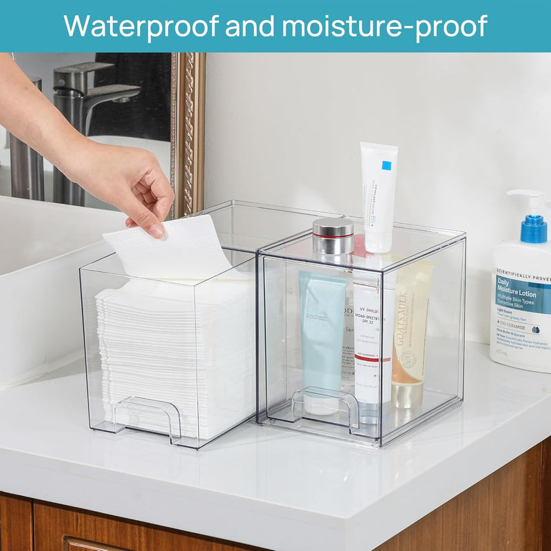 Vtopmart 12.1''W Clear Stackable Storage Drawers,4 Pack Acrylic Plastic Organizers Bins for Makeup Palettes, Cosmetics, and Beauty Supplies,Ideal for Vanity, Bathroom,Cabinet,Desk Organization