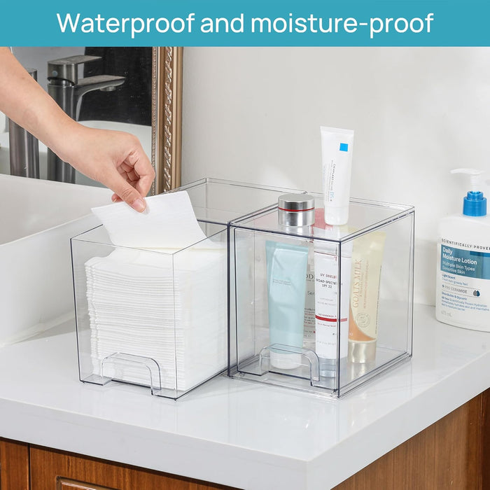 Vtopmart 12.1''W Clear Stackable Storage Drawers,4 Pack Acrylic Plastic Organizers Bins for Makeup Palettes, Cosmetics, and Beauty Supplies,Ideal for Vanity, Bathroom,Cabinet,Desk Organization