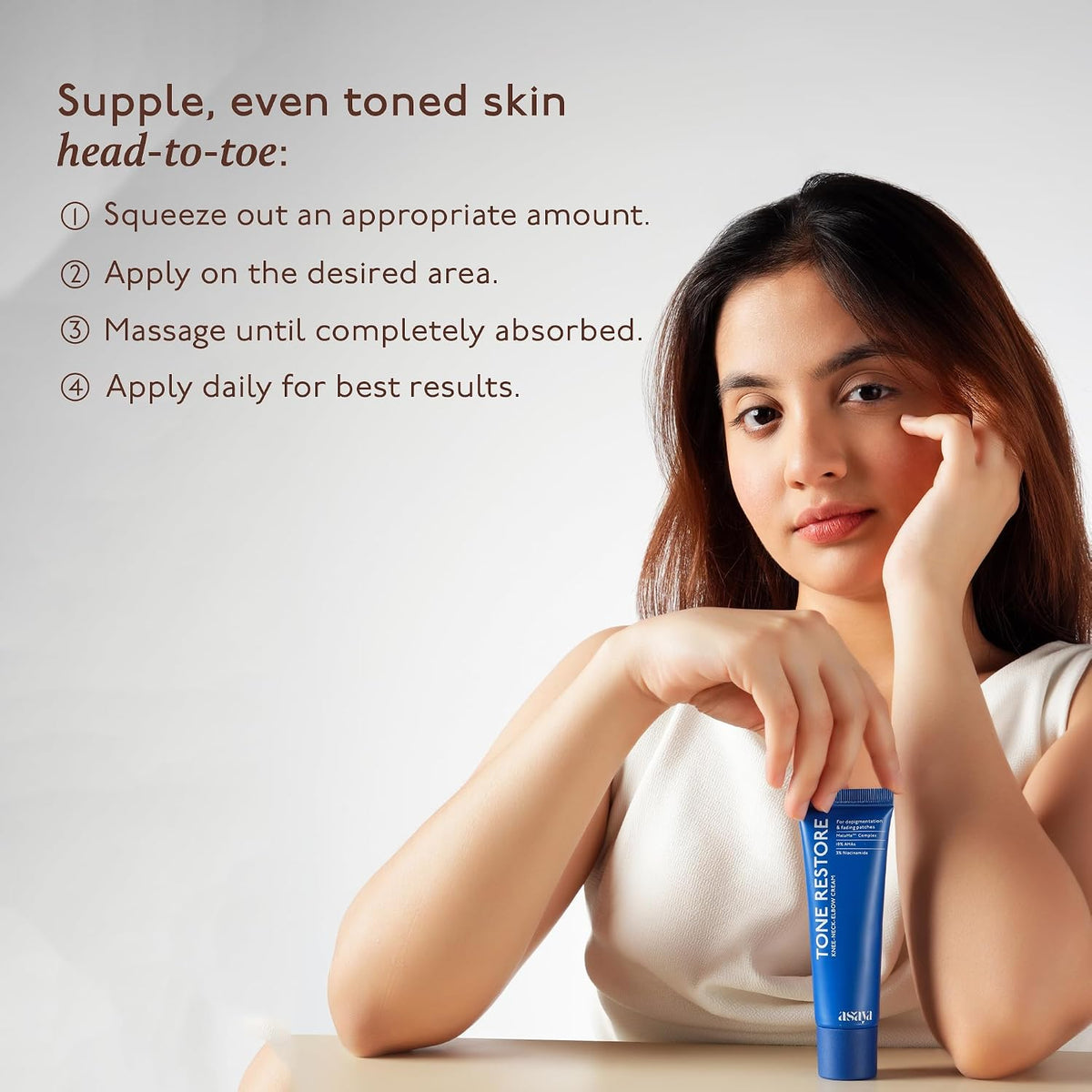 Asaya Tone Restore Cream For Dark Neck, Knees & Elbows Advanced Pigmentation Removal Cream with MelaMe Complex For Women & Men - 50 g – image 5