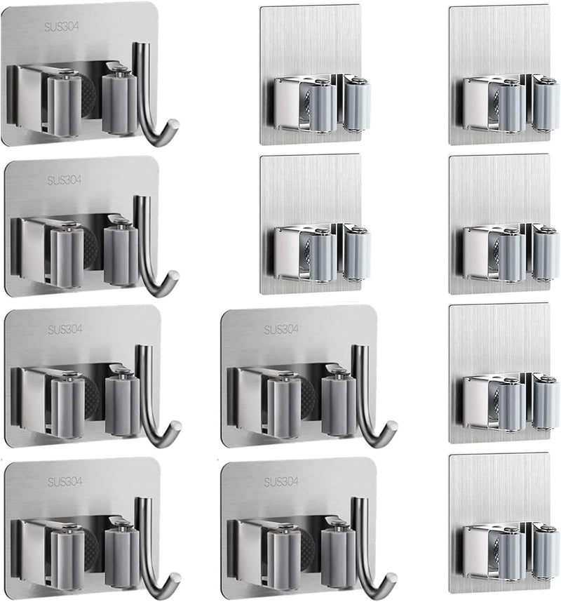 ZALCOON 2 PCS Mop Broom Holder Wall Mount - Mop Holder Self Adhesive No Drilling Super Anti-Slip Broom Holder for Home Garage Garden Laundry Room, kitchen organizer Tools (Mix) - 12 Pieces Mix