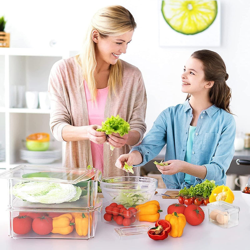 Yoawllty 10 Pack Fridge Organizers and Storage, Stackable Refrigerator Pantry Organizer Bins with Lids, Clear Plastic Food Storage Bins for Kitchen, Fridge Organizer
