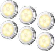 6 Packs Motion Sensor Light, Cordless Battery-Powered LED Night Lights for Hallway Bathroom Bedroom Kitchen, Closet Lights Stair Puck Lighting(Warm White)