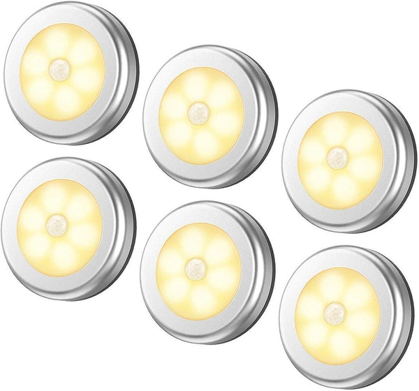 6 Packs Motion Sensor Light, Cordless Battery-Powered LED Night Lights for Hallway Bathroom Bedroom Kitchen, Closet Lights Stair Puck Lighting(Warm White)